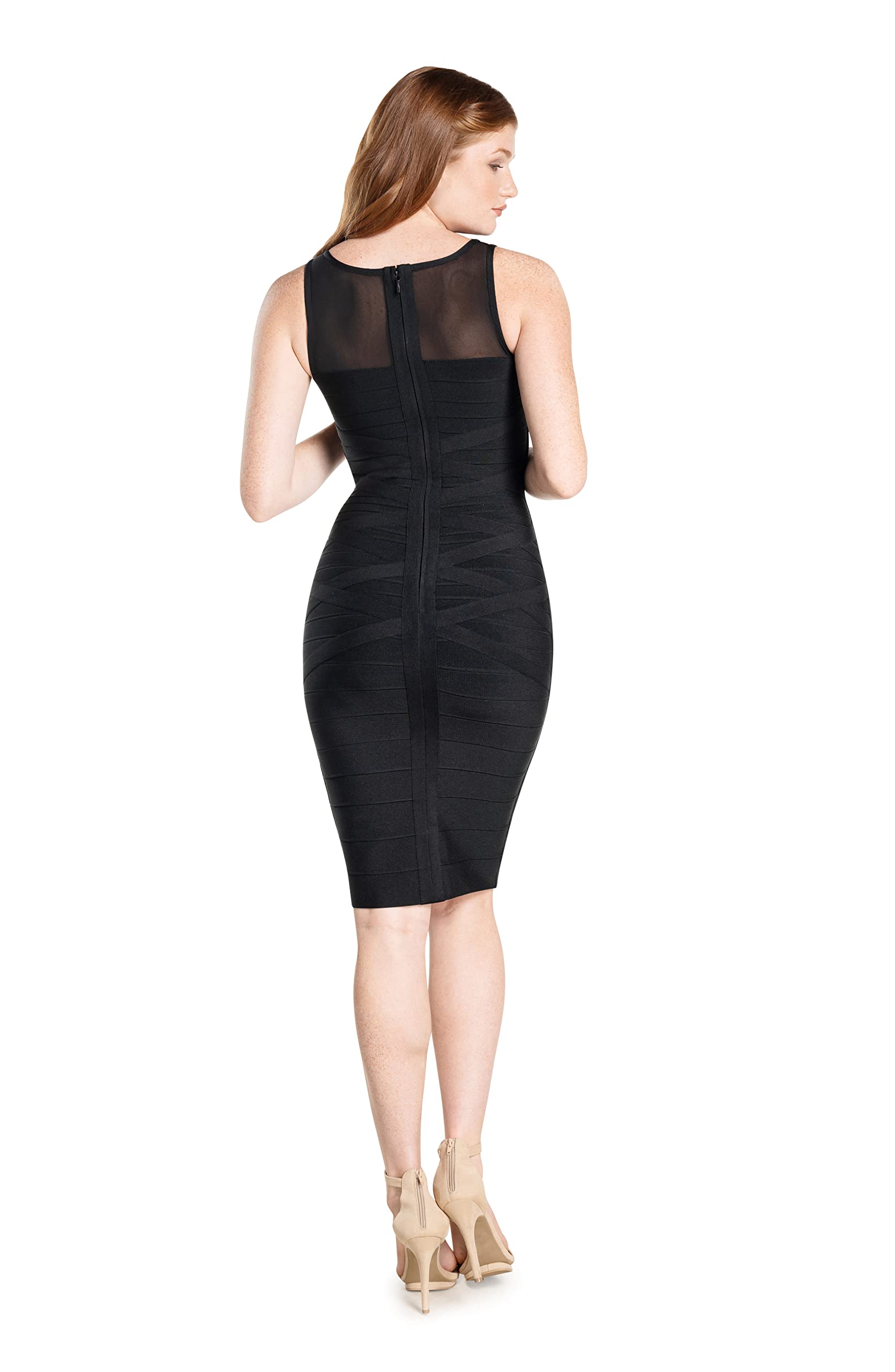 Dress the Population Women's Ximena Sleeveless Round Neck Crisscross Lattice Bandage Above Knee Bodycon Dress - Image 3